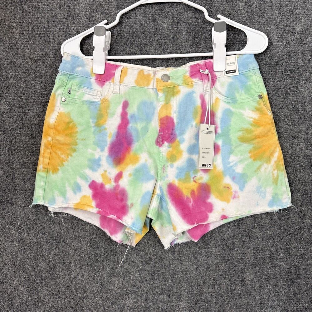 Judy Blue Rainbow Shorts Womens Size L Tie Dye Colorful Hippie Boho Hipster